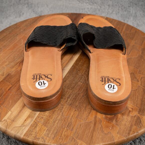 Sofft Ardee Womens Size 10 Black Leather Artisanal Woven Slip On Flat Sandals - Picture 5 of 7